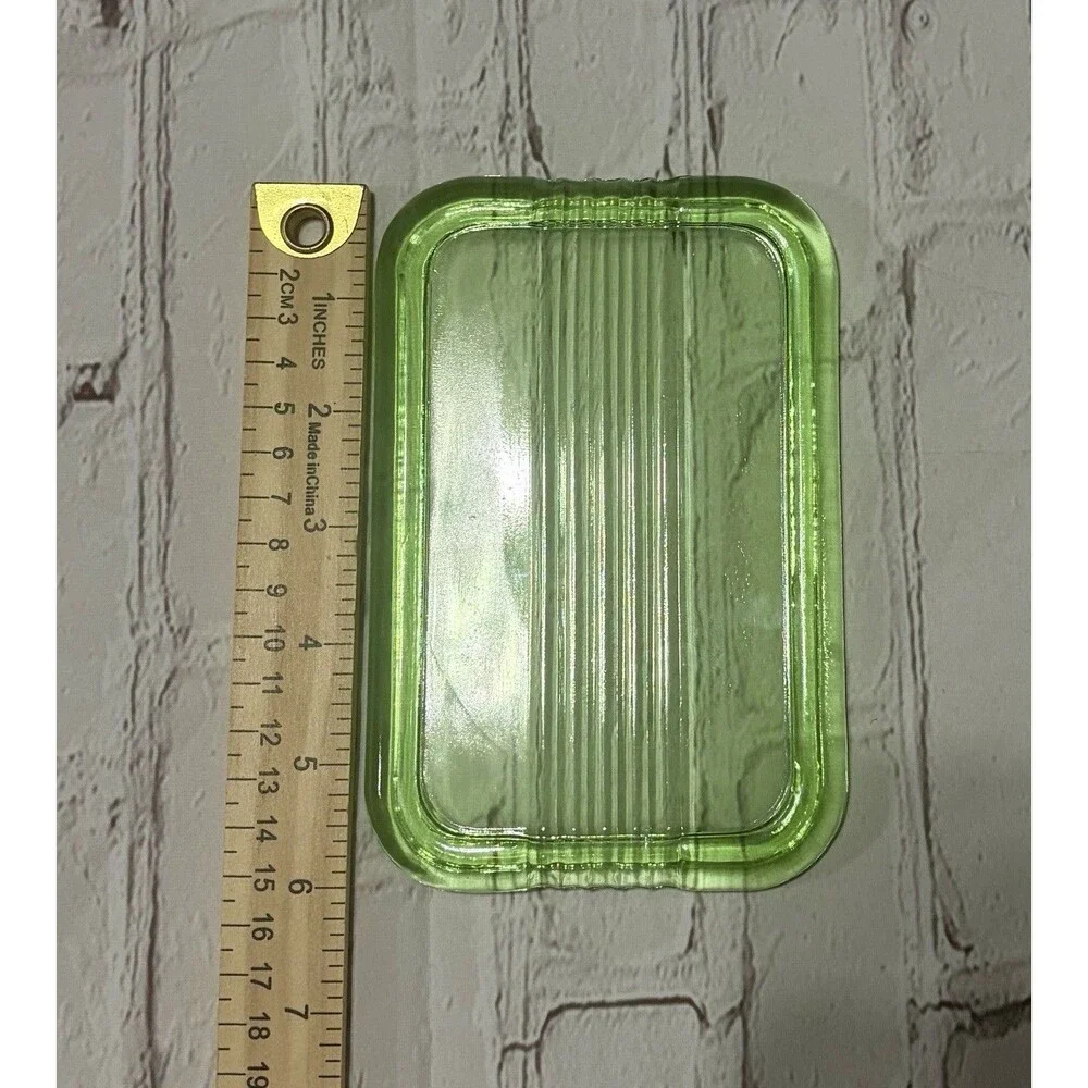 Vintage  Green Uranium Depression Glass 4”  X  6” Refrigerator Dish Lid Only
